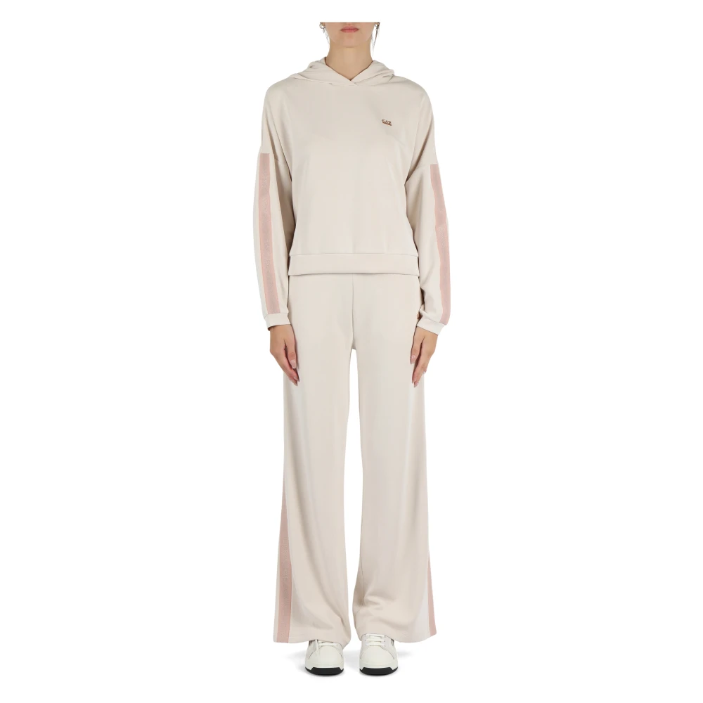 Emporio Armani EA7 Modal Sporty Tracksuit Wide Leg Beige Dames