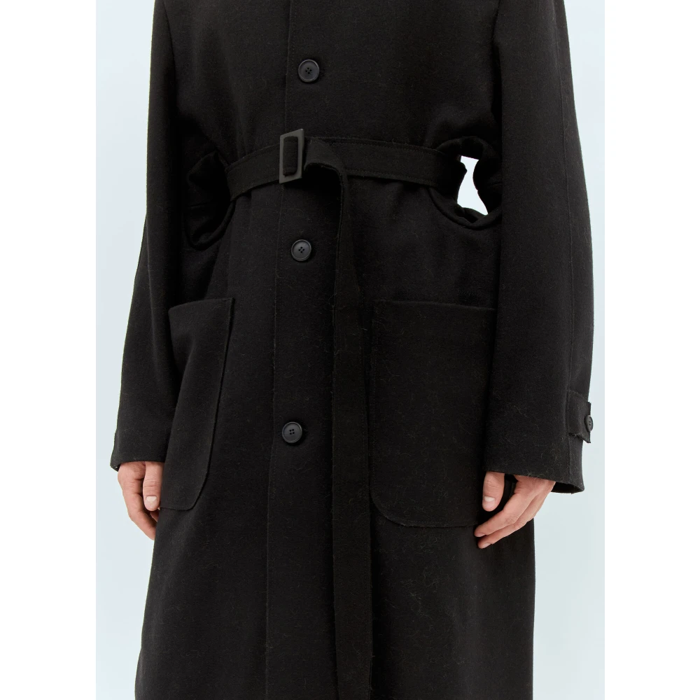 Walter Van Beirendonck Maxi Coat in gecoate viltwol Black Heren