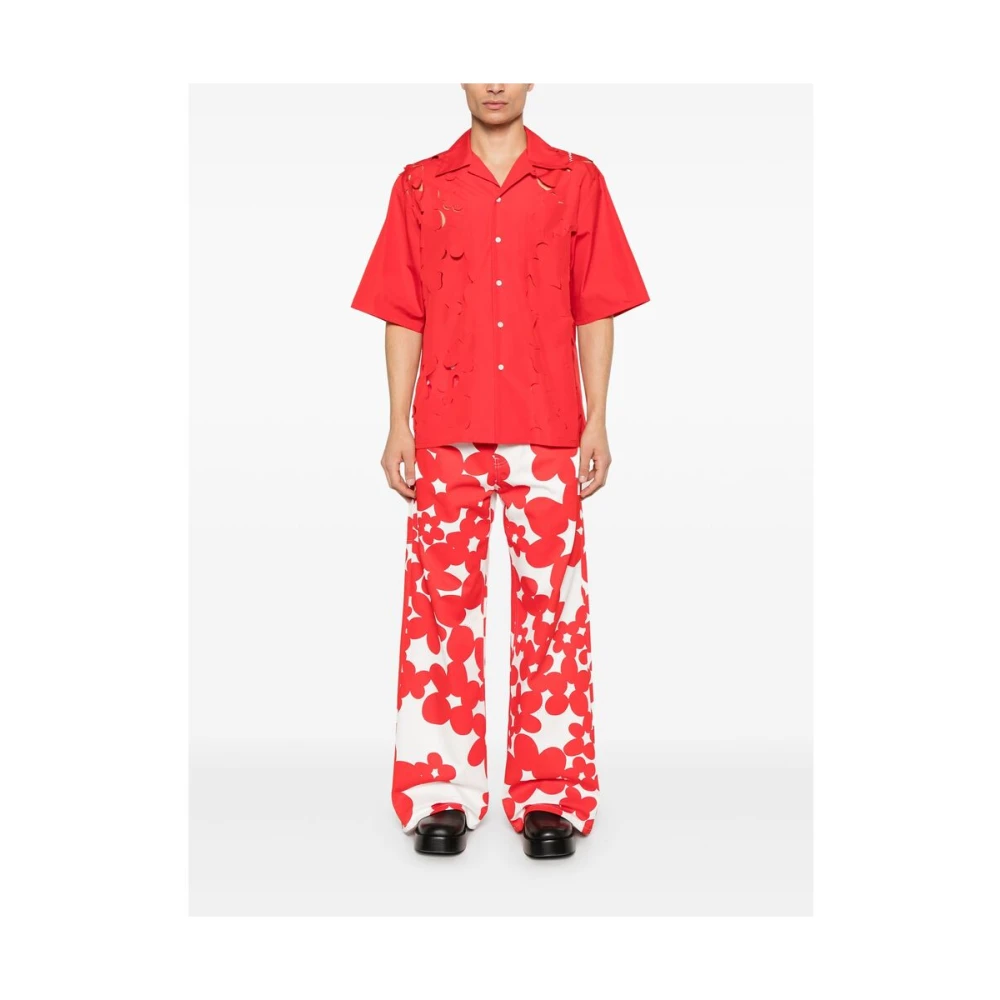 Marni Rode Katoenen Poplin Overhemd met Geborduurd Logo Red Heren