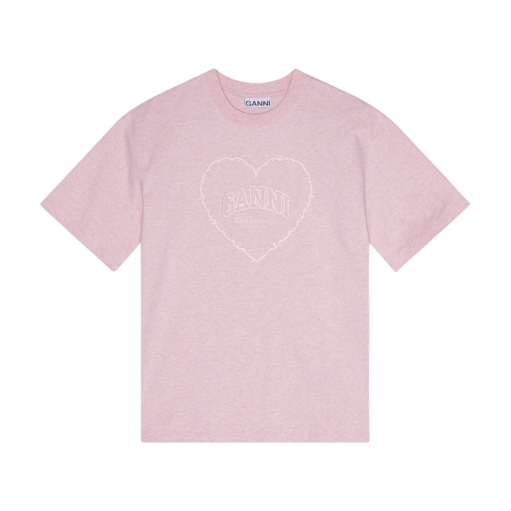 Ganni Rosa Heart Drop Shoulder T-shirt Pink, Dam