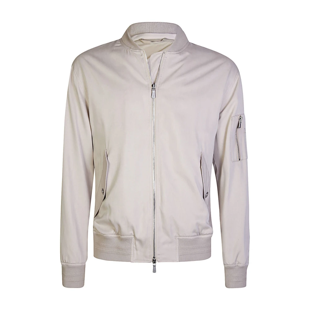 Eleventy Zijden Bomber Shirt Kraag Jas Beige Heren