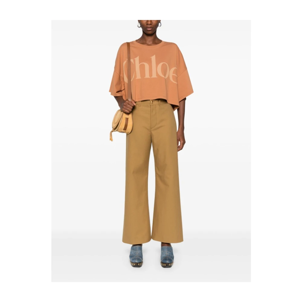 Chloé Beige Wijde Broek Brown Dames