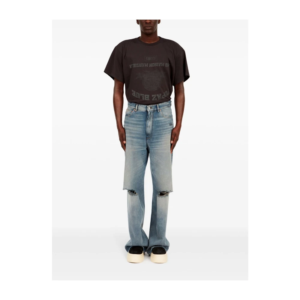 MM6 Maison Margiela Indigo Blauw Stonewashed Gescheurde Jeans Blue Heren
