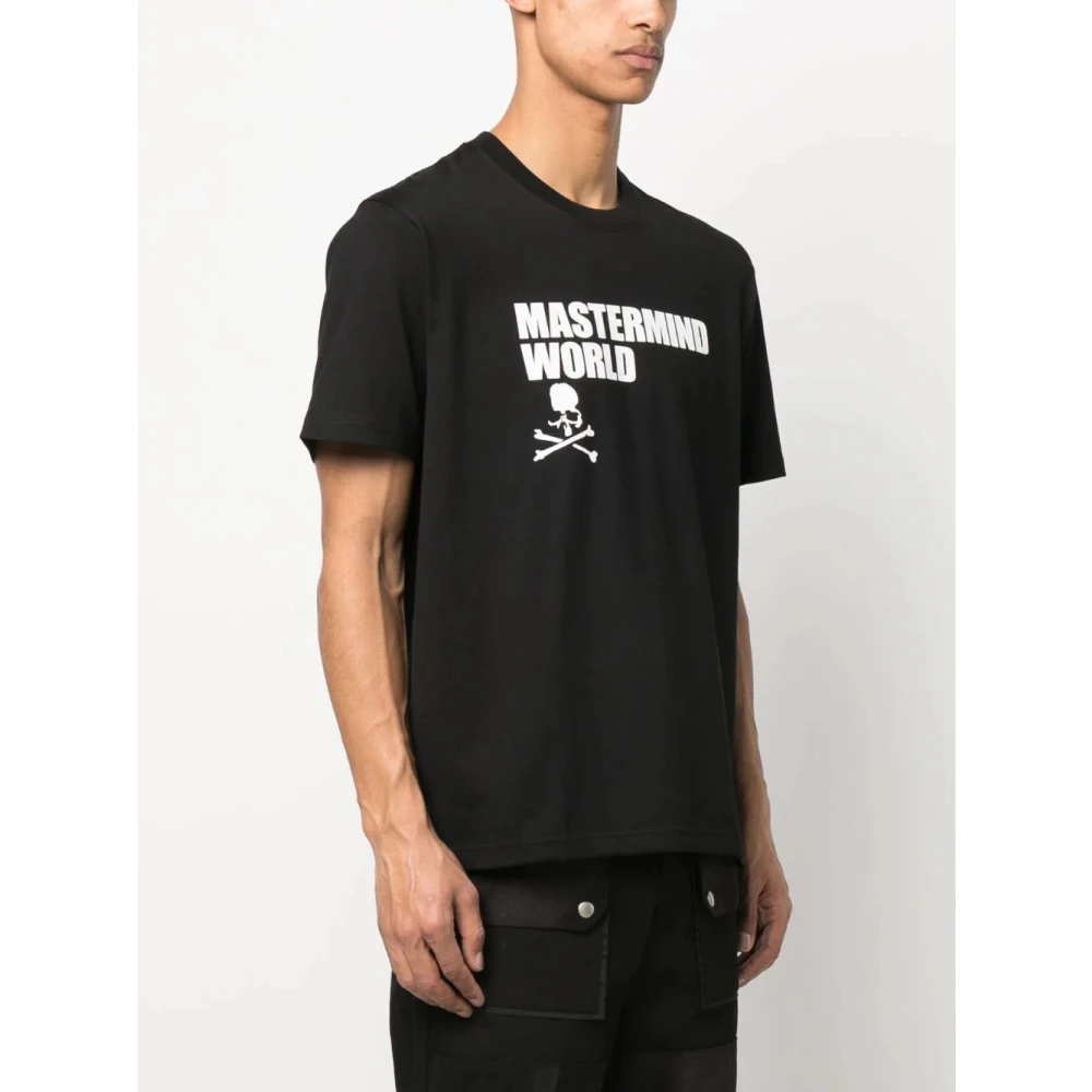 Mastermind World Logo Print Katoenen T-Shirt Zwart Wit Goud Black Heren