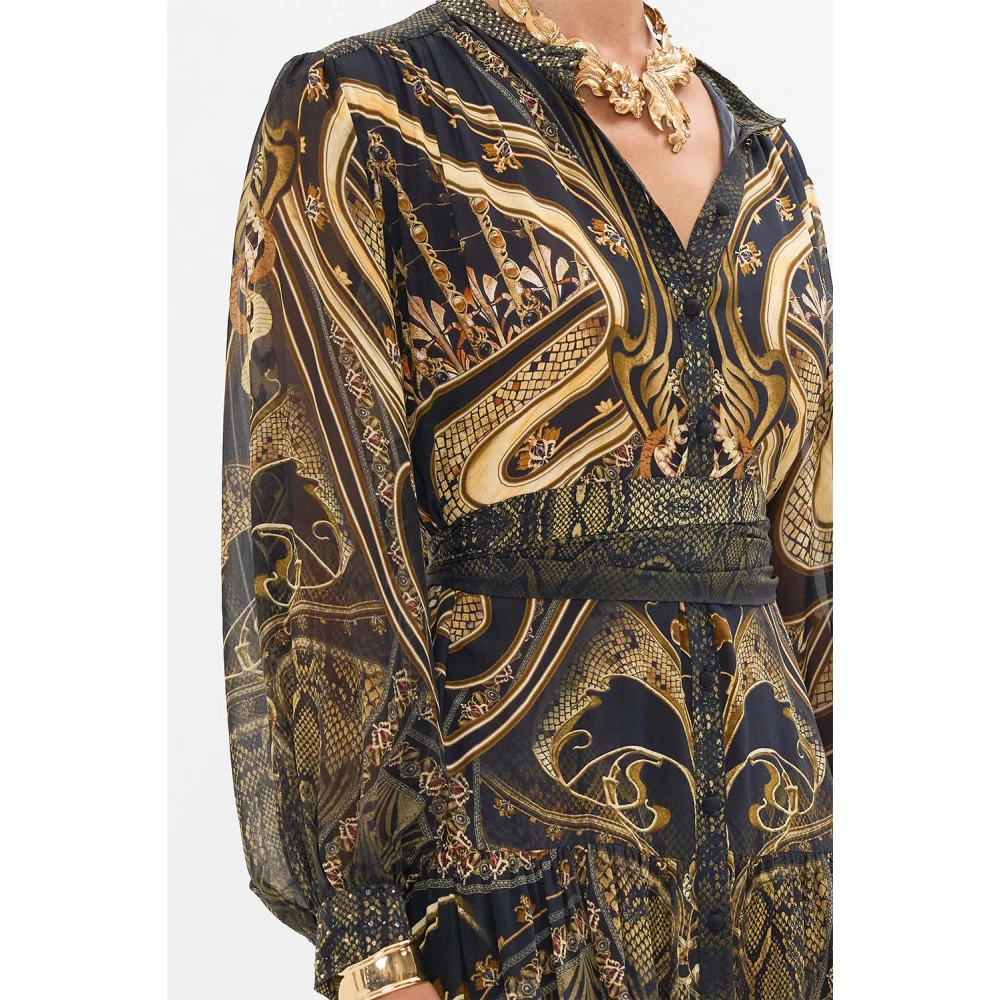 Camilla Zijden jurk met Yoke Nouveau Noir Multicolor Dames