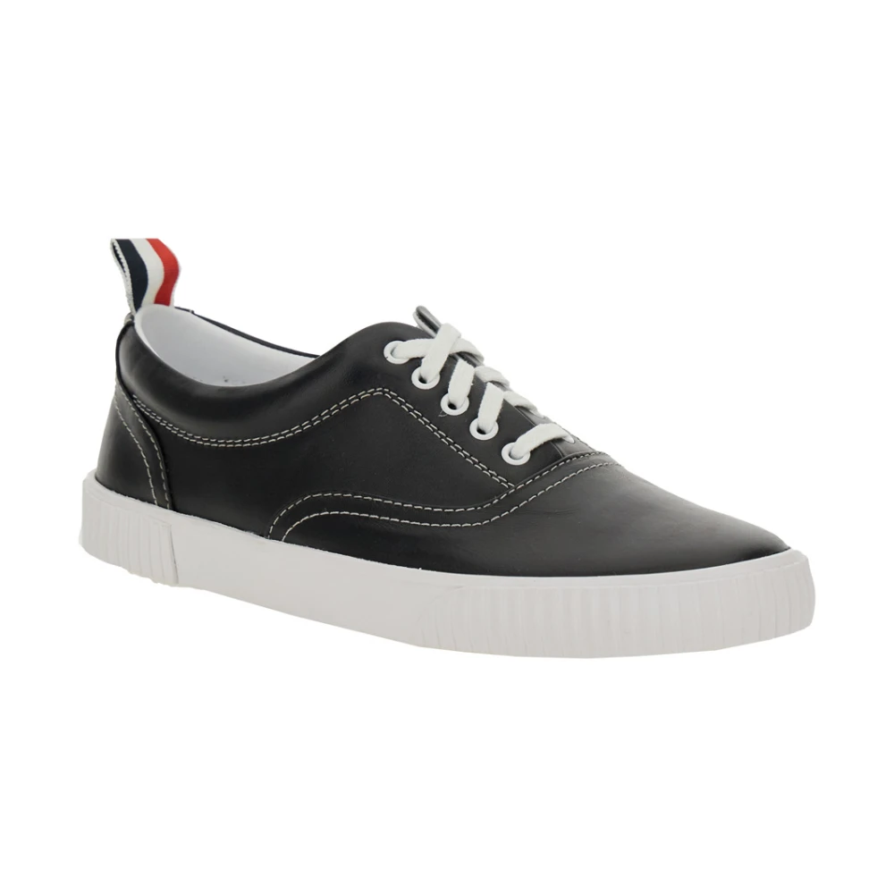 Thom Browne Zwarte Logo Tab Leren Sneakers Black Heren