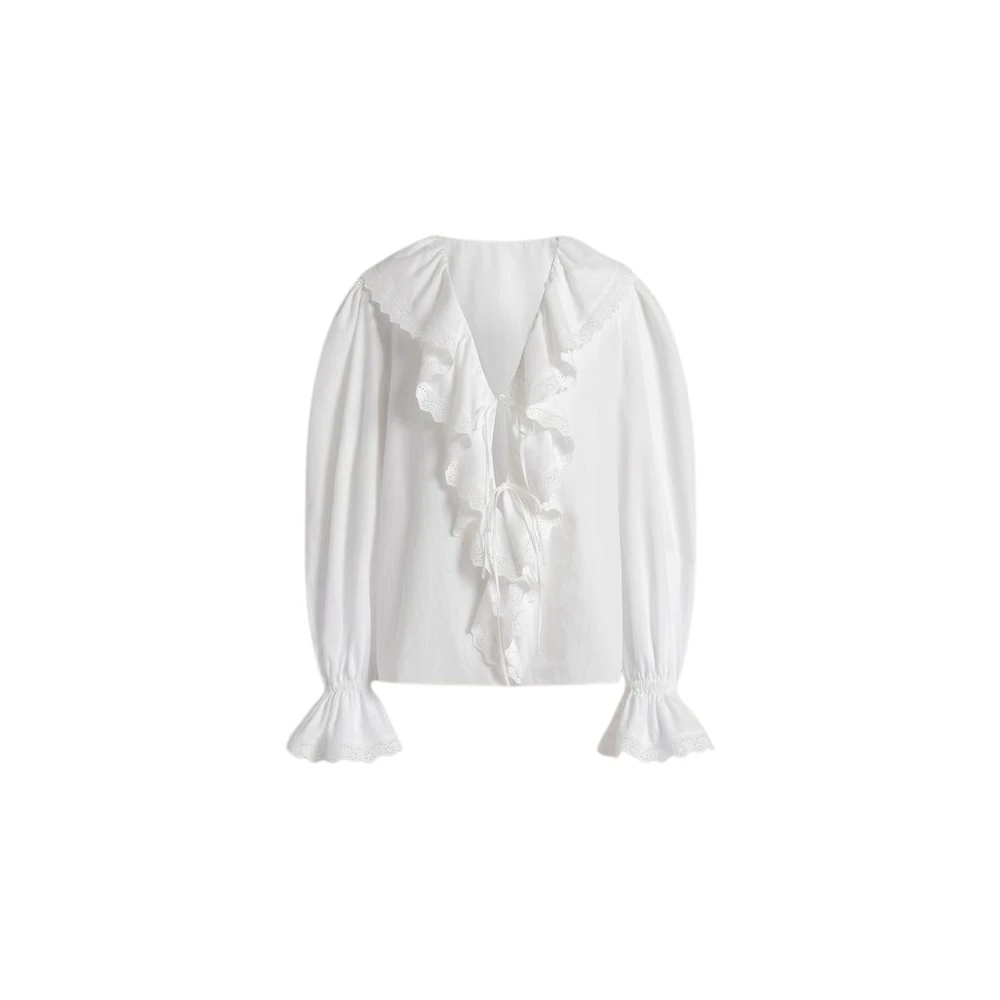 Alberta Ferretti Women's White Poplin Blouse With Ruffles - Blouses - S - Blouses & Shirts