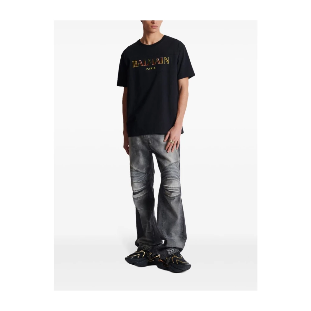 Balmain Zwart Katoenen Jersey T-shirt met Logo Black Heren