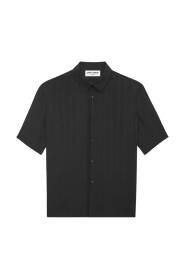 Czarna Jedwabna Koszula z Krótkim Rękawem dla Mężczyzn