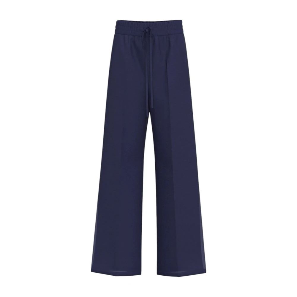 Marella Women's Blue Wide Trousers, L, Linen Trousers