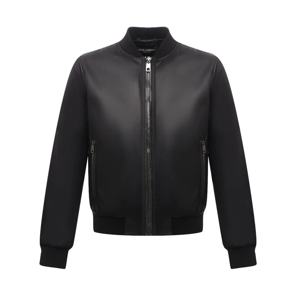 Dolce & Gabbana Zwarte Leren en Shearling Jas Black Heren