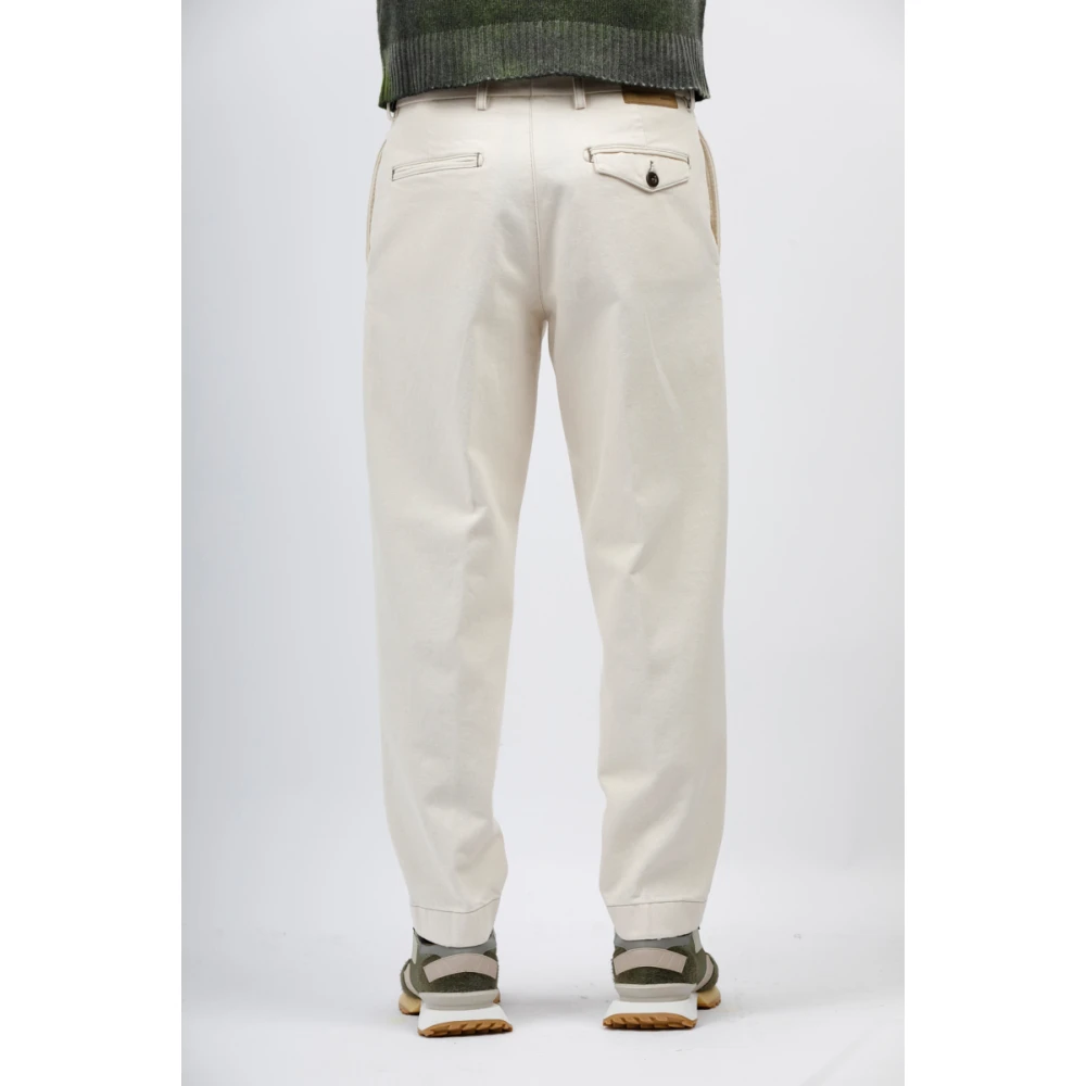 Berwich Wijde Pijp Katoenen Broek Plat Voorpand Beige Heren