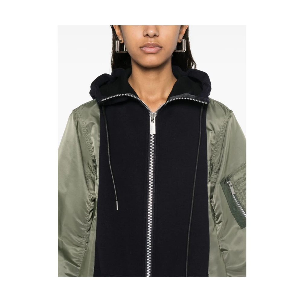 Sacai Navy Blauwe Rits Jas Green Dames