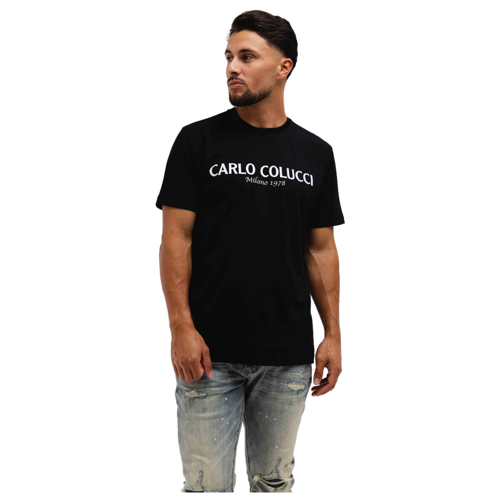 Carlo colucci Zwart Heren T-shirt Klassieke Stijl Black Heren