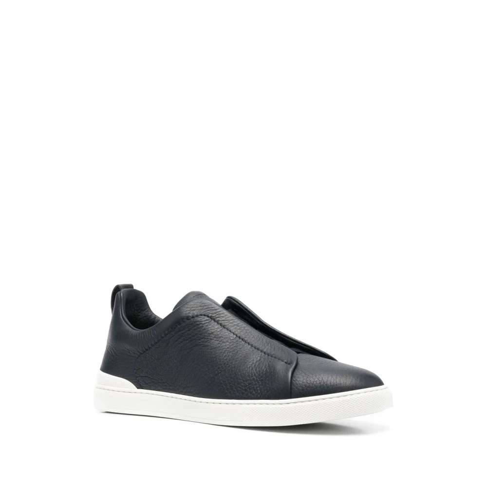 Z Zegna Blauwe Leren Sneakers met Kruisende Elastieken Blue Heren