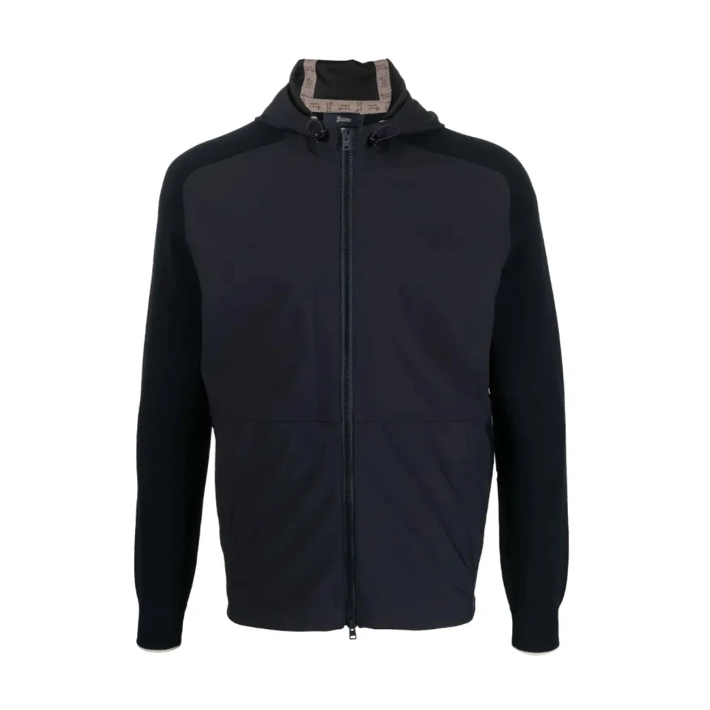 Herno Blue Knit-Sleeve Hooded Jacket - Male - Light Jackets - 2XL - Jackets