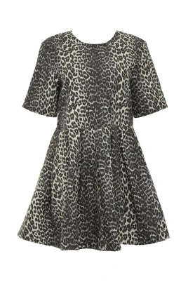 3D Leopard Jacquard Mini Klänning