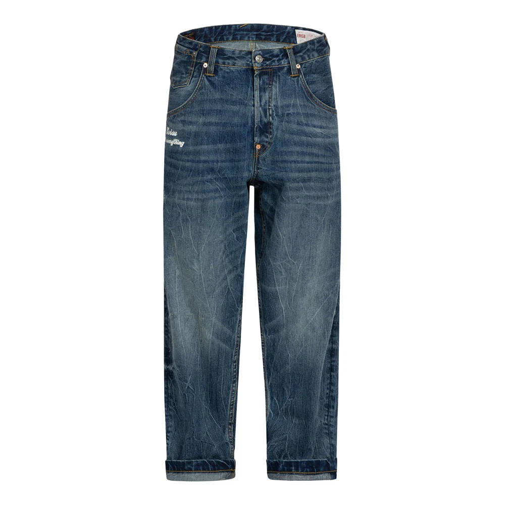 Evisu Blauwe Denim Jeans met Zeemeeuw Borduurwerk Blue Heren