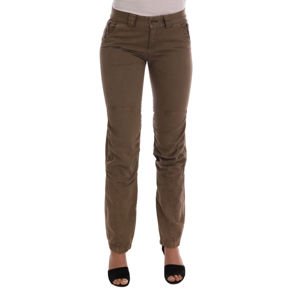 Ermanno Scervino Women's Brown Slim-Fit Trousers, 2XS, Casual Cotton Trousers