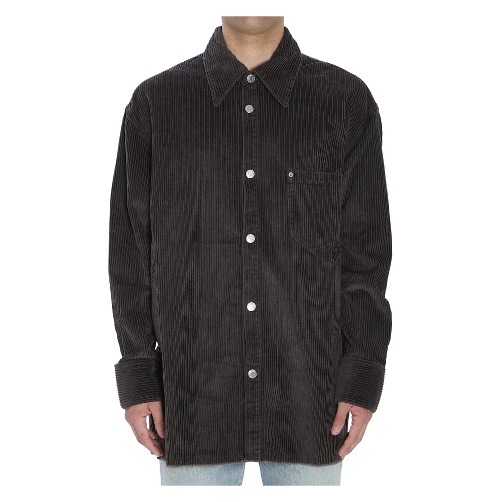 Ami Paris Men's Gray Corduroy Overshirt - Light Jackets - L - Jackets