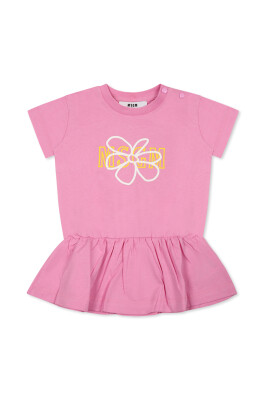 robe-a-manches-courtes-en-coton-rose-avec-volant