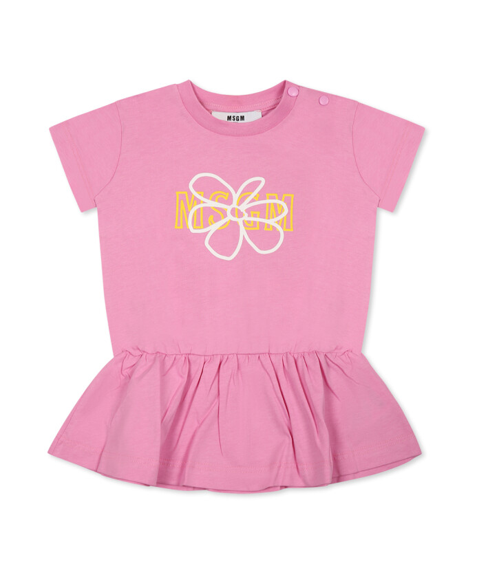 pink-cotton-short-sleeved-dress-with-flounce