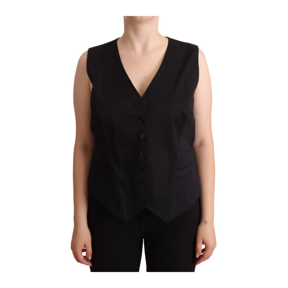 Dolce & Gabbana Elegante Zwarte Geknoopte Vest Black Dames