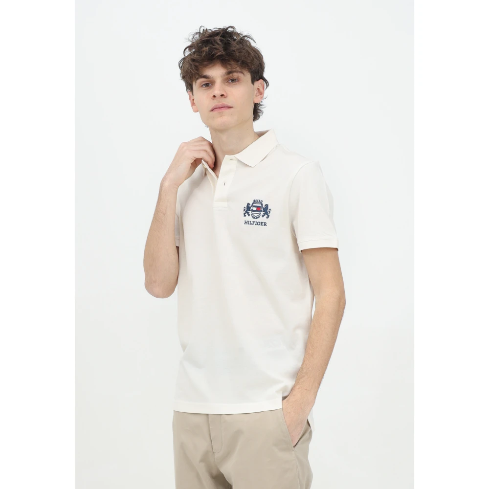 Tommy Hilfiger Crème Polo Shirt met Logo Borduurwerk Beige Heren