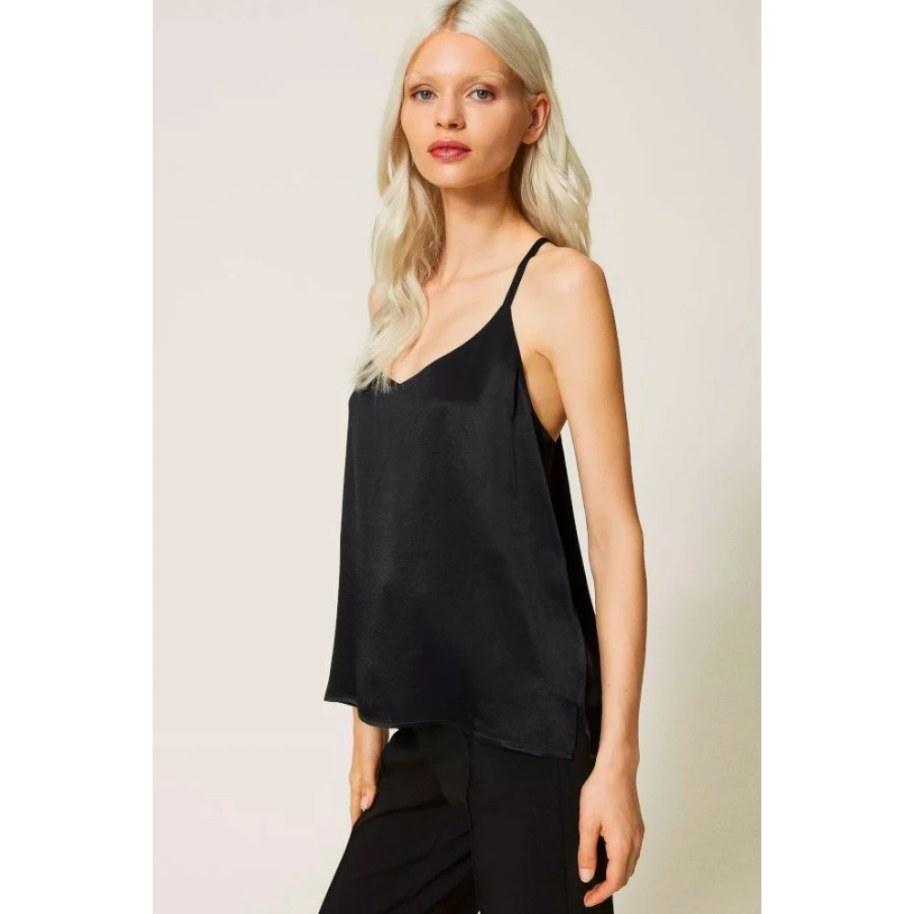 Twinset Zwart viscose top met dunne bandjes Black Dames