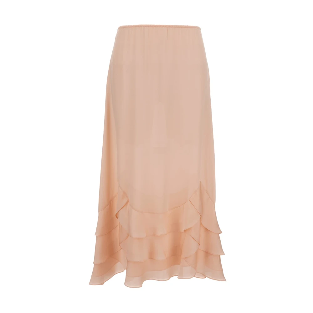 Simone Rocha Pink Maxi Skirts, Female, 2XS, Tiered Scalloped Hem Skirt
