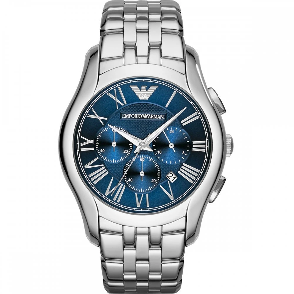 Emporio Armani Uomo Argento Orologio Da Ar1787 Con Quadrante Blu Cronografo - Immagine 2