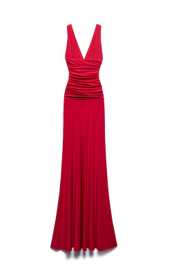 red-draped-v-neck-long-dress