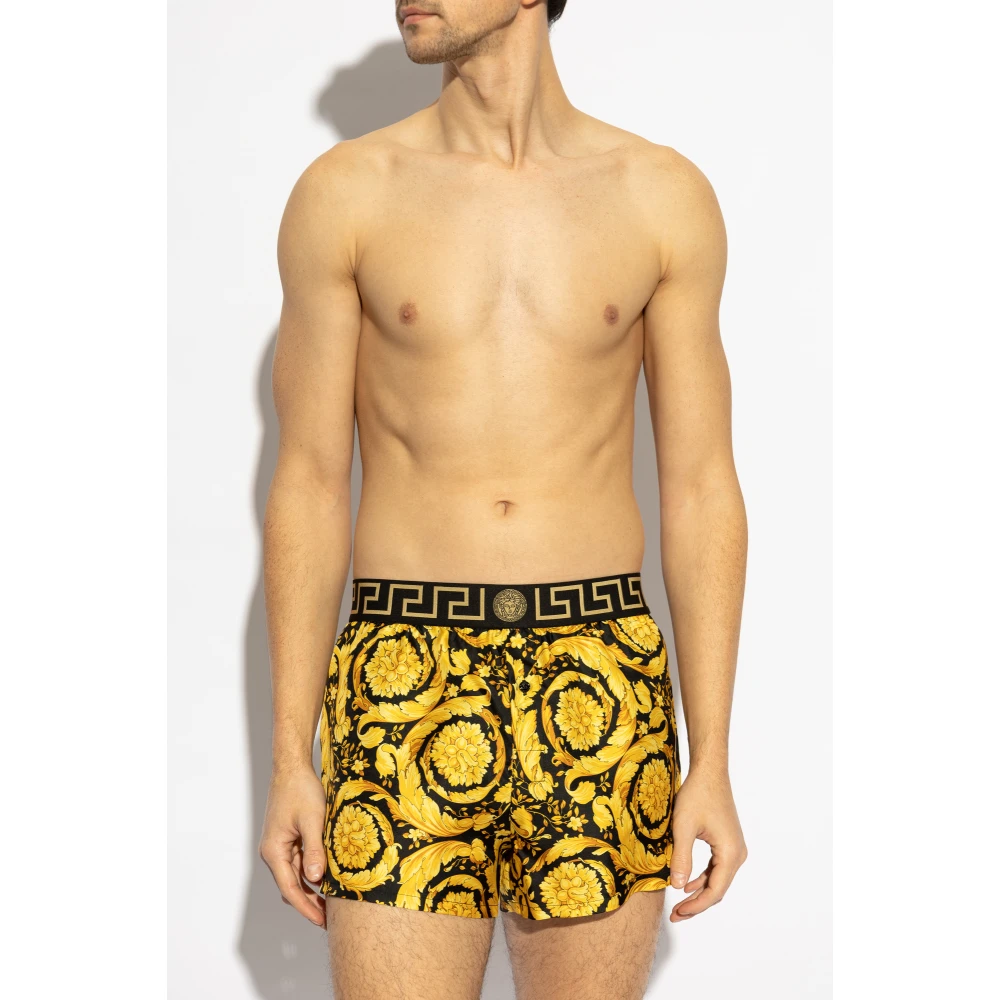 Versace Zijden lingerie shorts met Barocco-print Yellow Heren