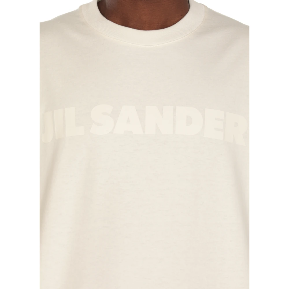 Jil Sander Ivoor Katoen Crew Neck Korte Mouw Sweater Beige Heren