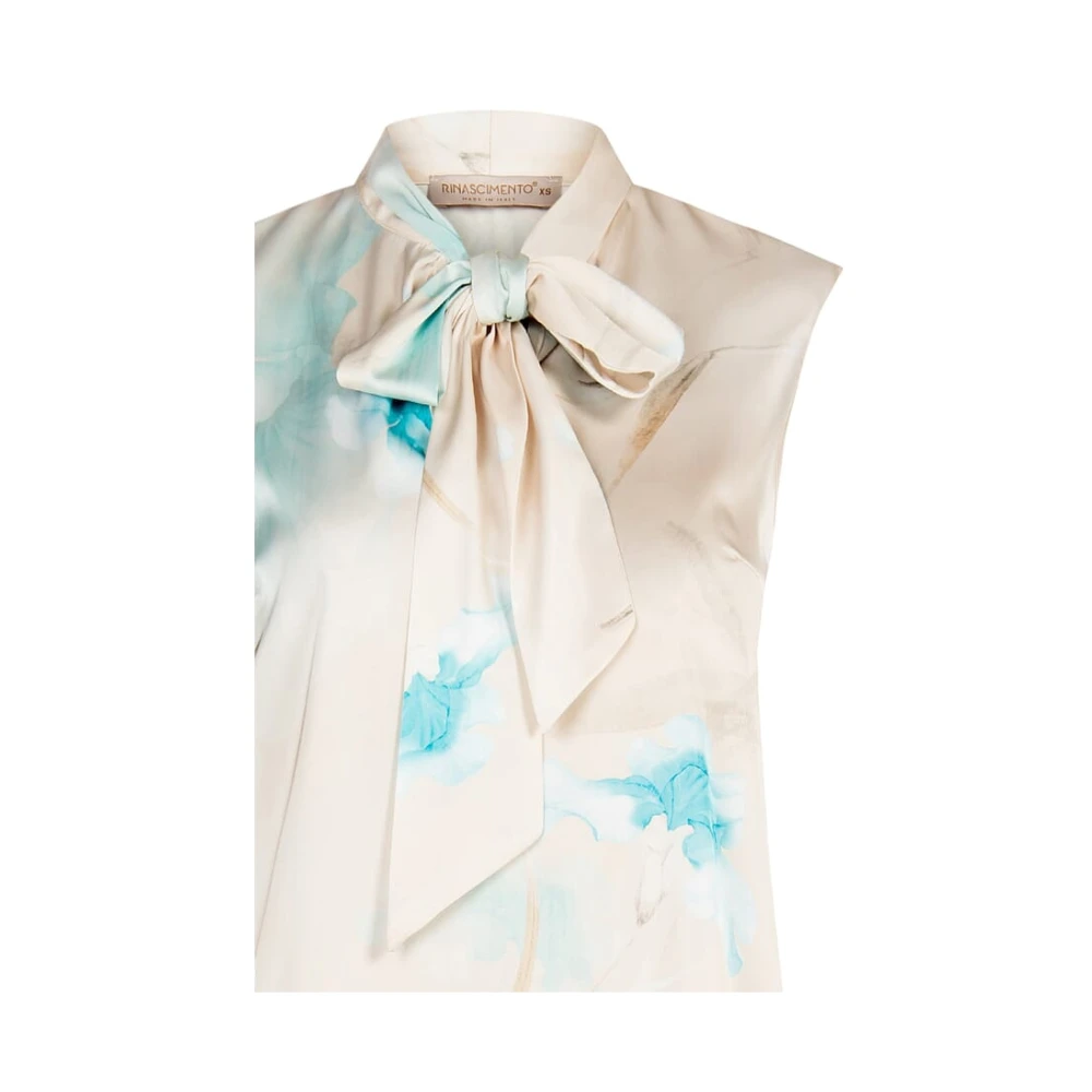 RINASCIMENTO Bloemen Satijnen Strikblouse Mouwloos Blue Dames