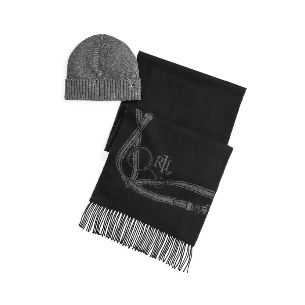 Ralph Lauren Black Winter Scarves, Female, One Size, Poklon Set