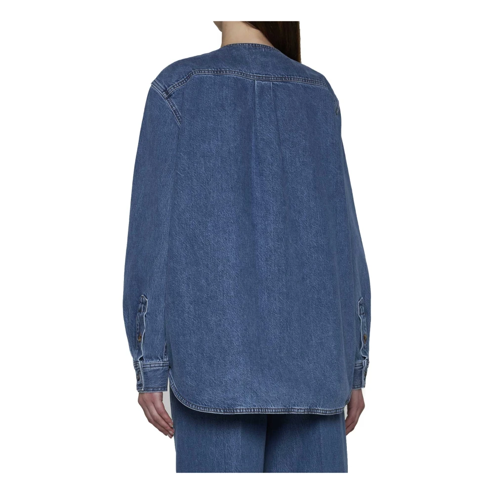 TotêMe Denim Kraagloze Shirt Blue Dames