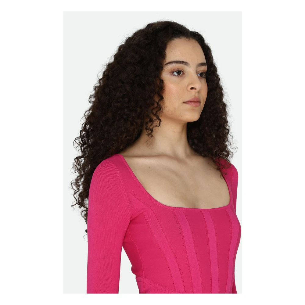 pinko Fuchsia Square Neck Midi Jurk Pink Dames