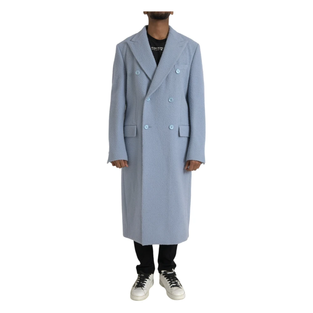 Dolce & Gabbana Blauwe Dubbelrijige Trenchcoat Jas Blue Heren