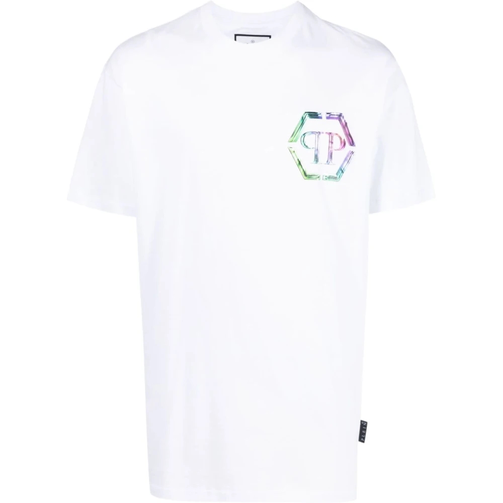 Philipp Plein Glas Kortärmad T-shirt med Holografiskt Tryck White, Herr