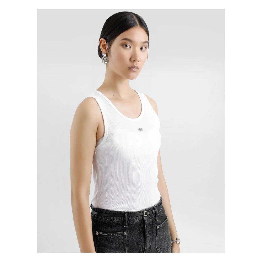 Dolce & Gabbana Witte Mouwloze Ronde Hals Shirt White Dames