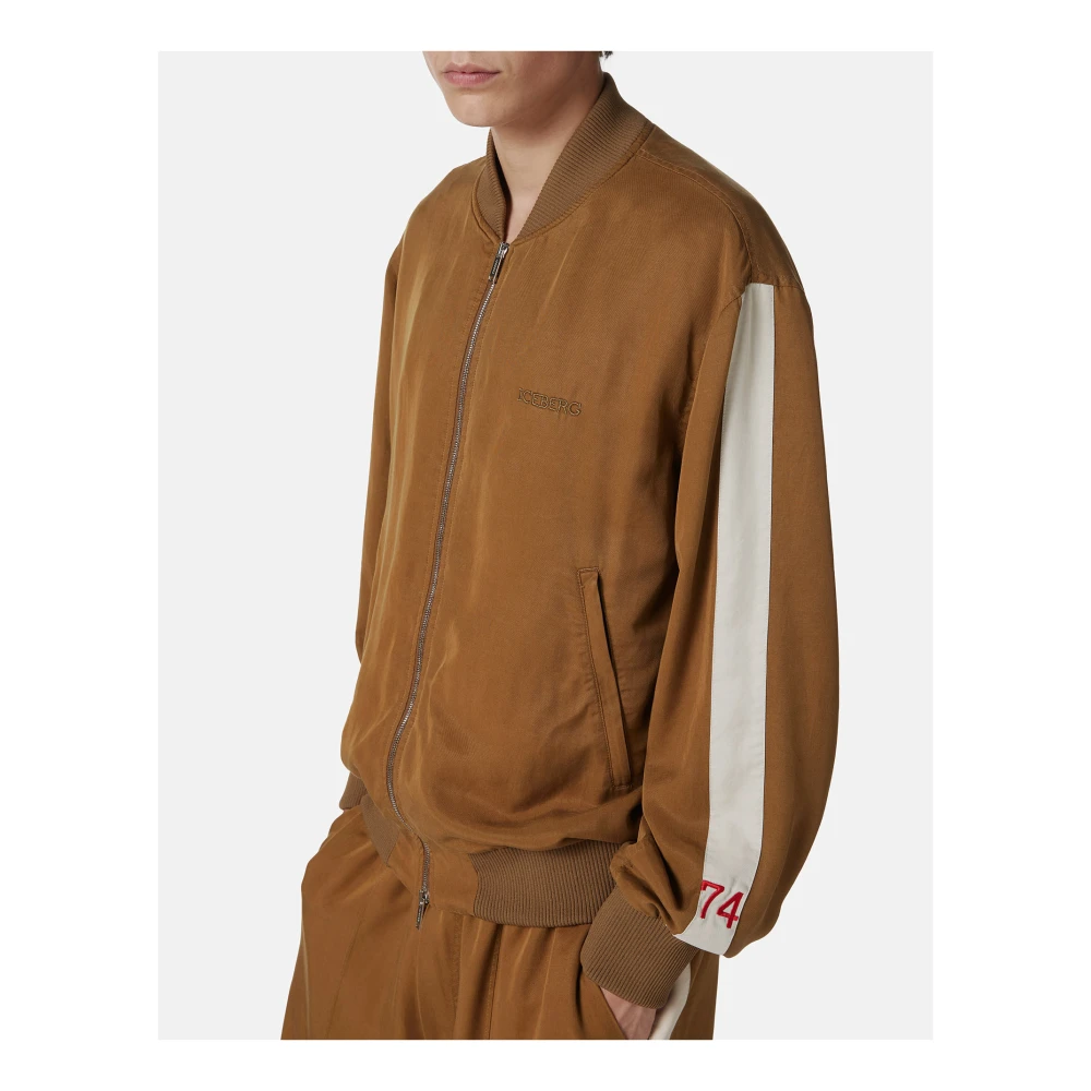 Iceberg Regular fit oliekleurige jas van Tencel-stof Beige Heren