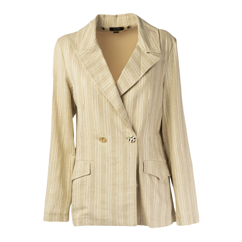 Fracomina Elegante Damesjas Zand Beige Gestreept Beige Dames