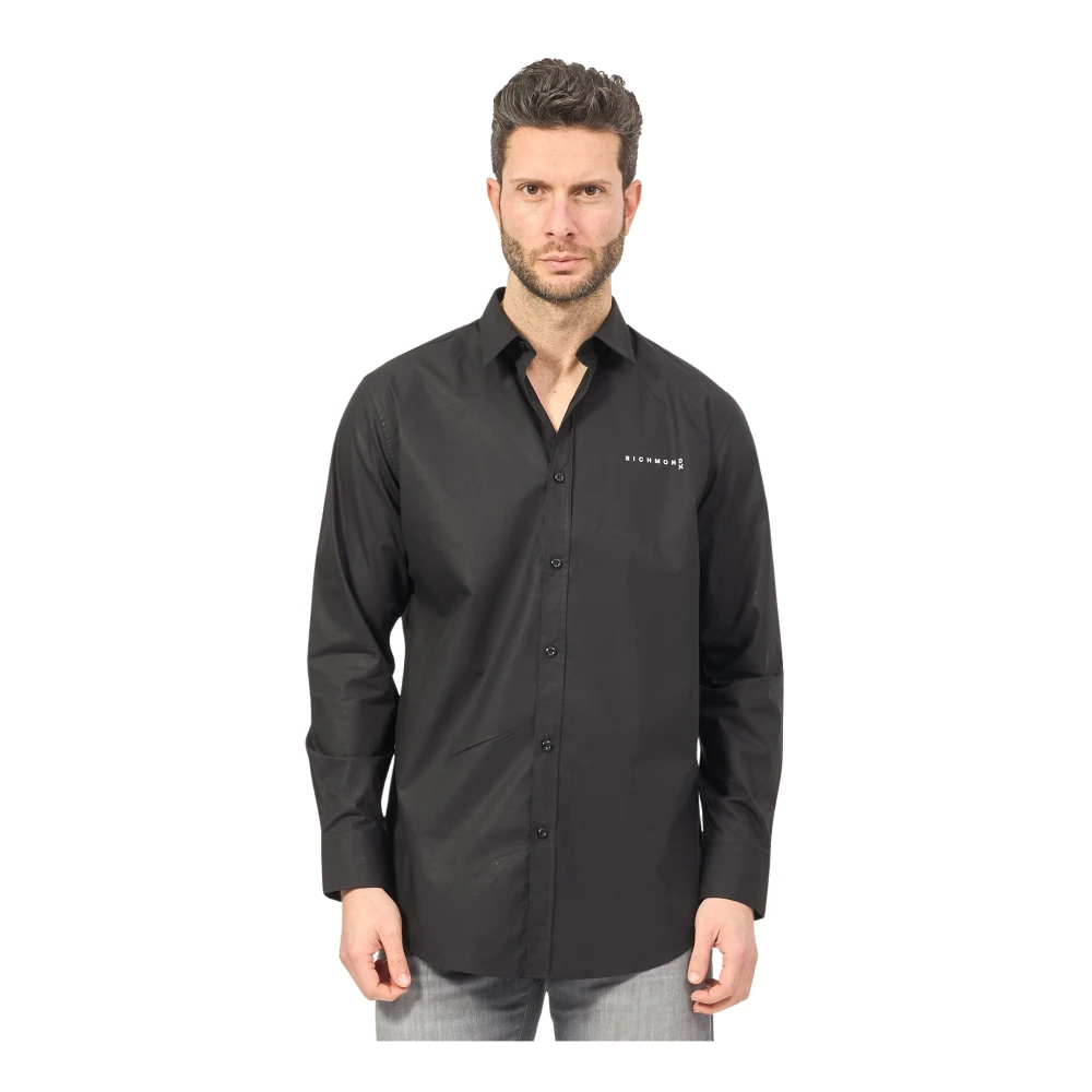Richmond Zwarte shirt met logo knoopsluiting Black Heren