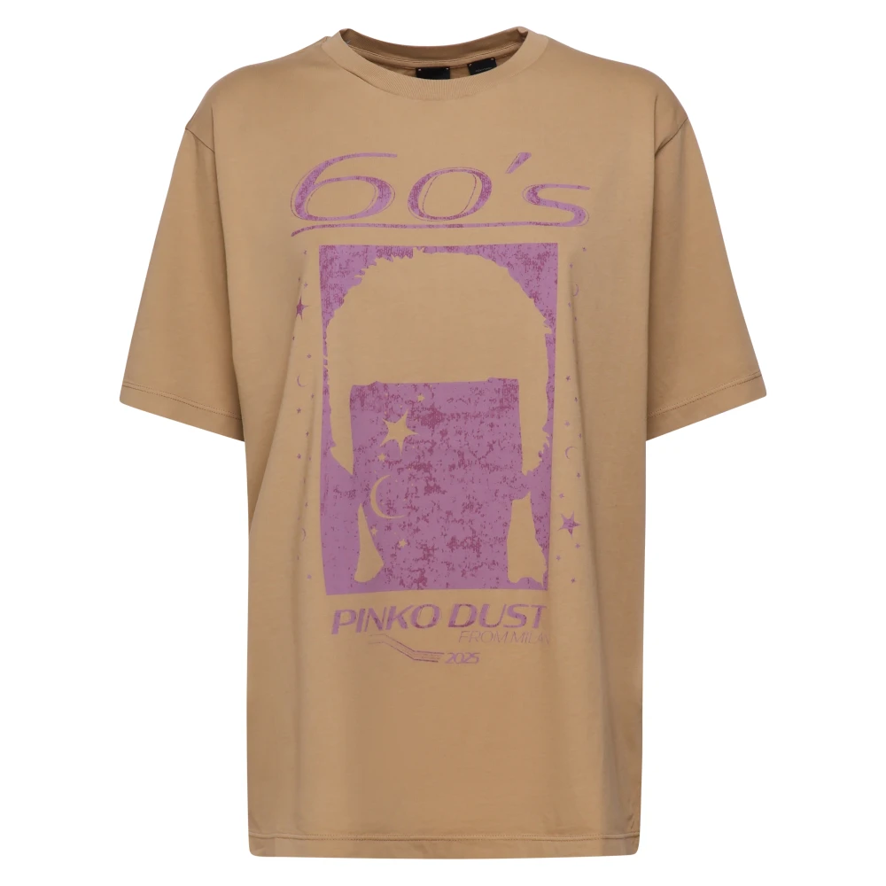 Pinko Bruine Katoenen T-shirt met Ronde Kraag Brown Dames