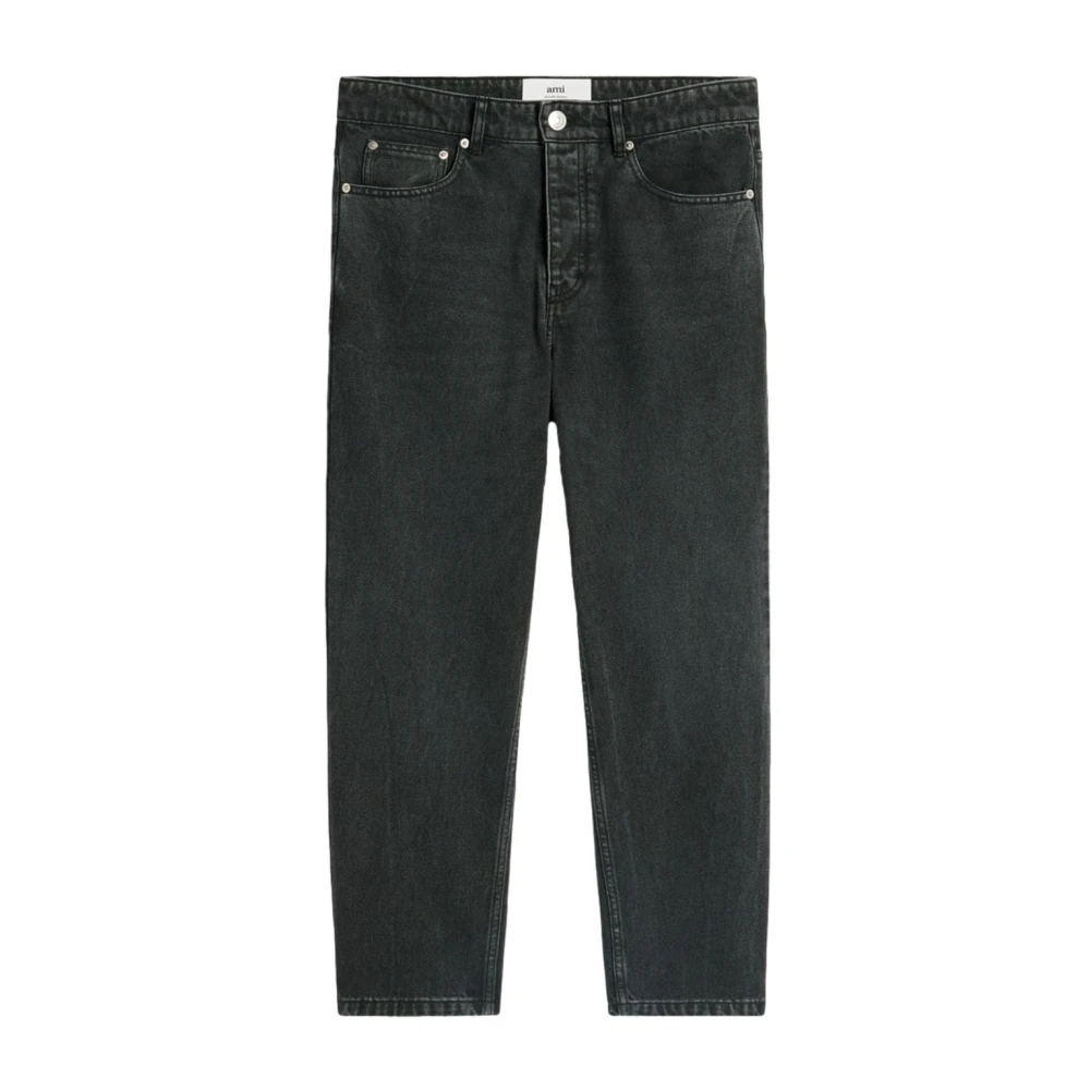 Ami Paris Zwarte Denim Jeans Voorkant Knoop Rits Black Heren