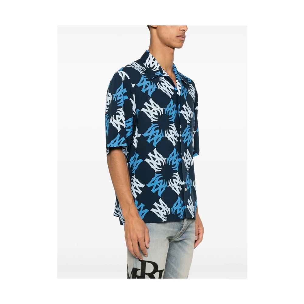 Amiri Navy Blue Camp Kraag Shirt Multicolor Heren