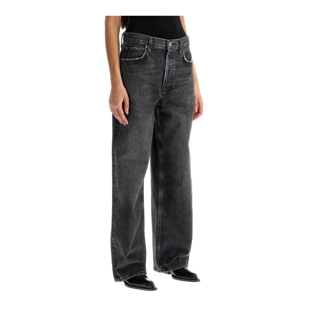 Agolde Zwarte Versleten Baggy Denim Jeans Black Dames