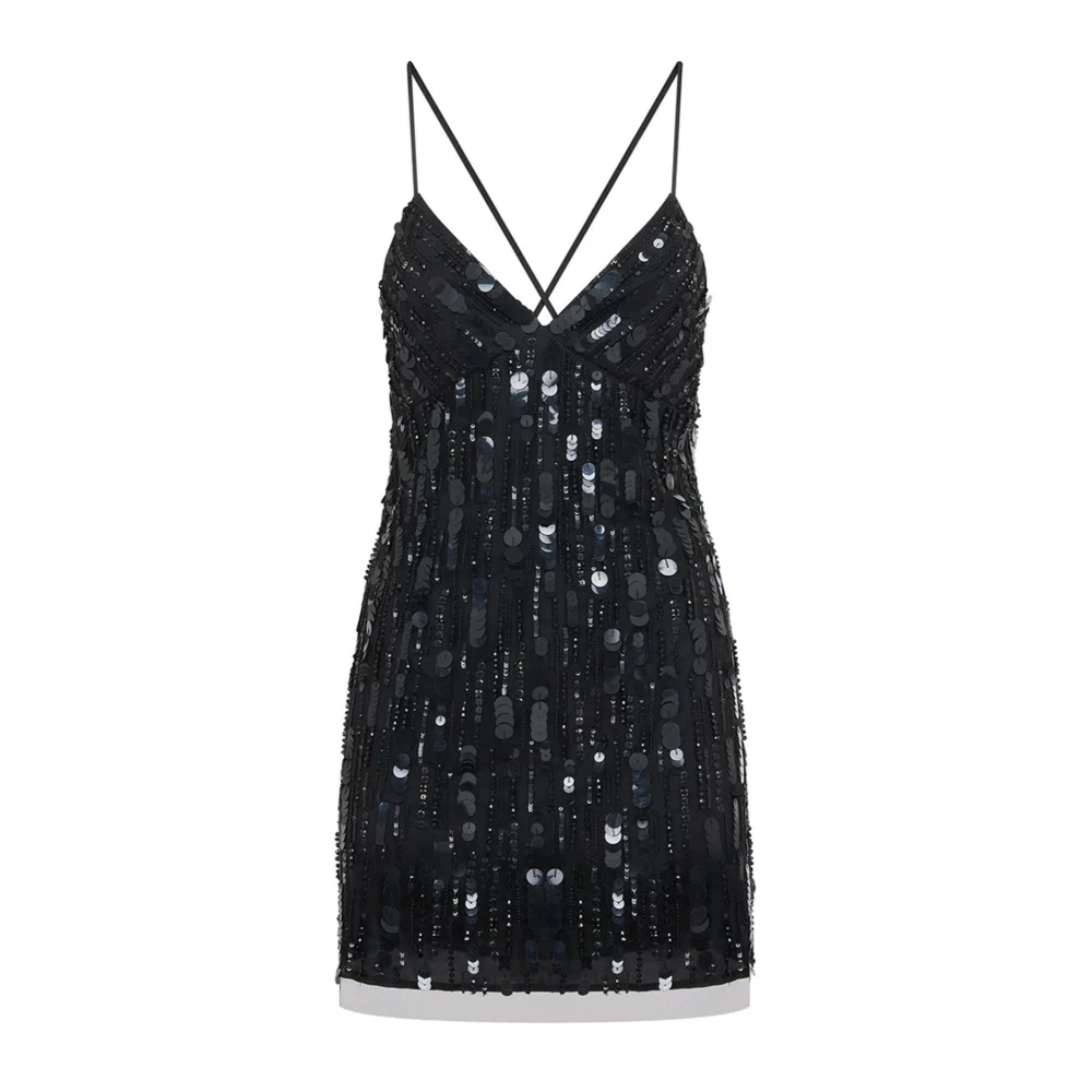 Amen Zwarte pailletten V-hals jurk Black Dames