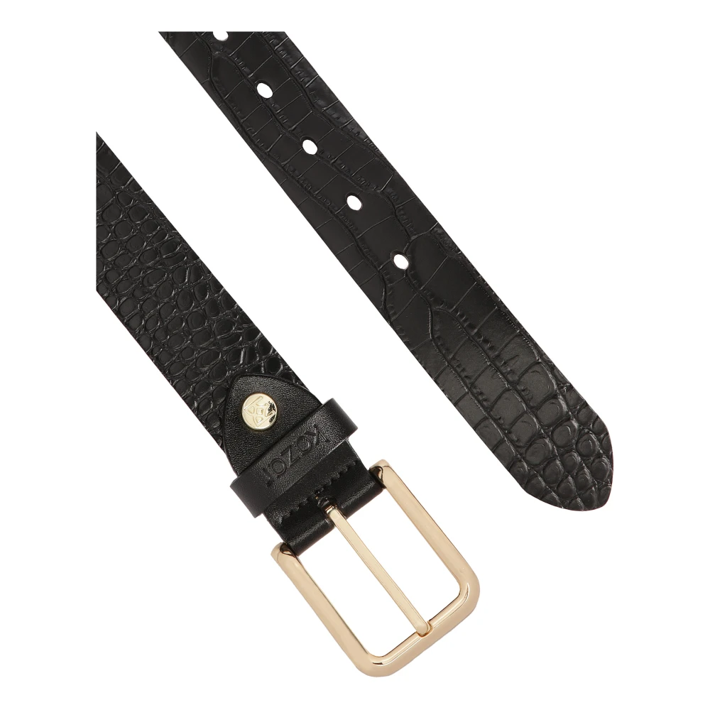 Kazar Zwarte riem met reliëf krokopatroon Black Dames